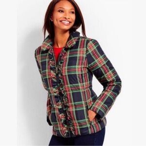 Talbots Red and Green Puffer Jacket with Quilted Design